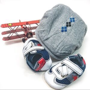 Preppy Baby Boy Bundle: Sneakers & Argyle Newsboy Hat